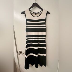White House Black Market Monochrome Striped Midi Dress